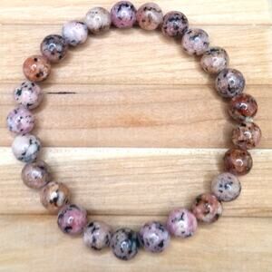 Pink Rhodonite Gemstone Bracelet Artisan Stretchy Natural 8mm Beads Bohemian NEW